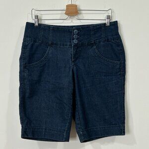 ONE 5 ONE Bermuda Shorts 10 Dark Wash Blue Wide Waistband Decorative Stitching